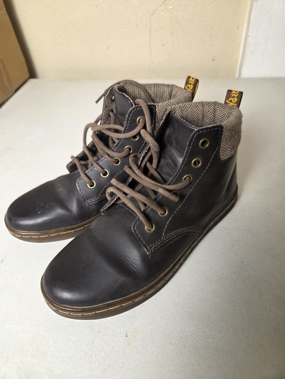 Dr. Doc Martens Maelly Boots Size 7 US Padded Ankle Brown Herringbone Airwair